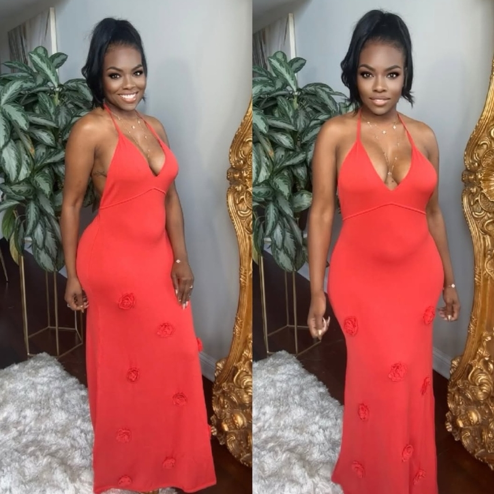 Elegant Red Halter Maxi Dress